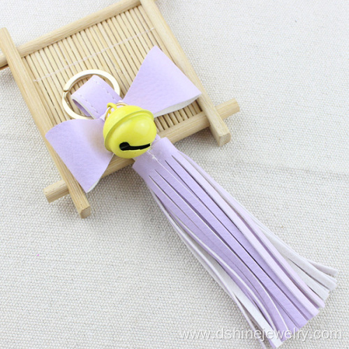 Tassel Keychain Leather For Bag Bowknot Bell Leather Keyring